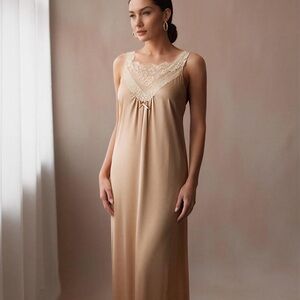 Christian Dior Long Gown Sleeveless Nightgown Vintage 70's Feminine M Lace Retro